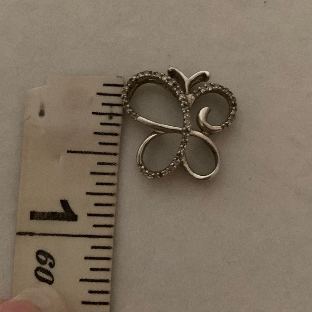 925 Sterling Silver Bedazzled Butterfly Dainty Sparkly Necklace Charm - Picture 5 of 5
